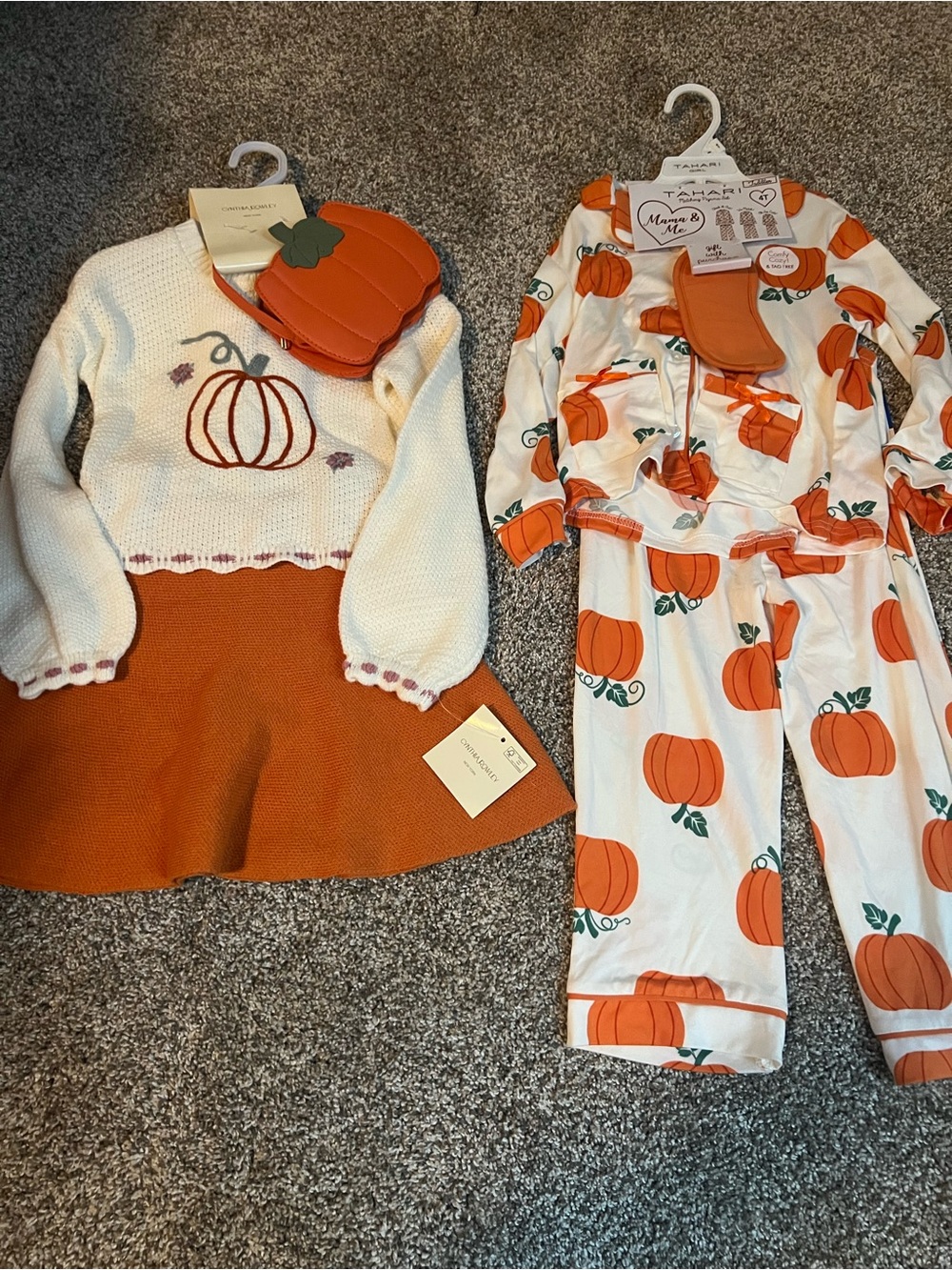 Tahari Orange & White Pumpkin PJs & Cynthia Rowley pumpkin sweater set